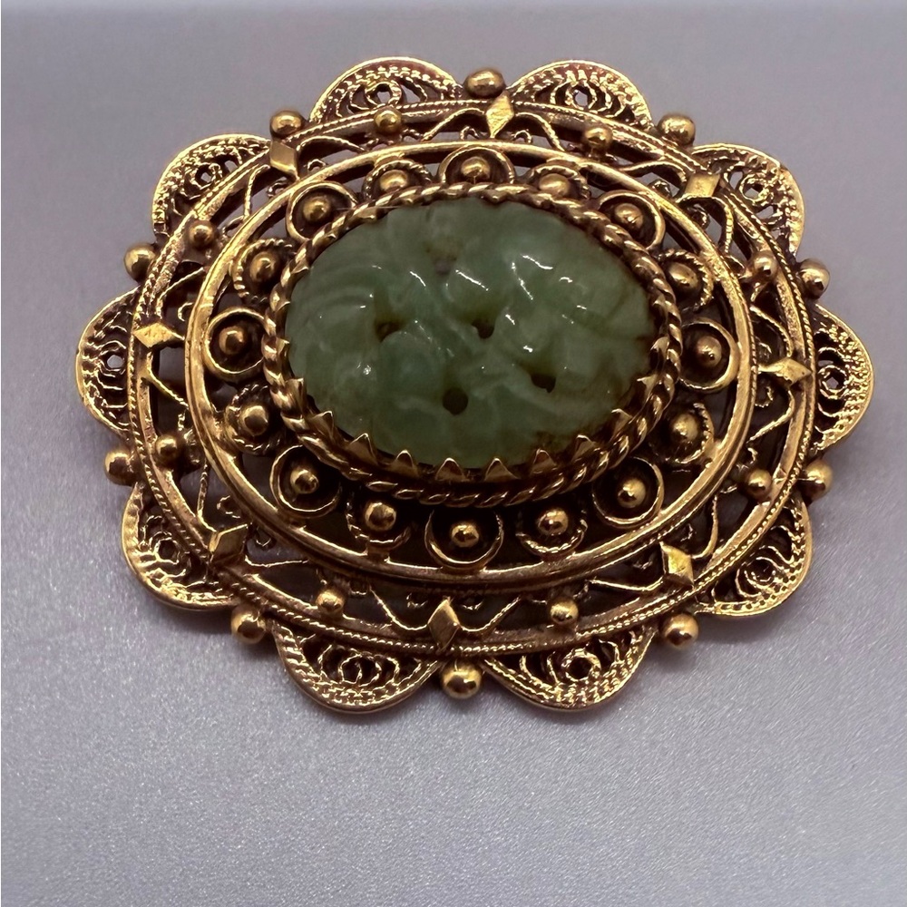 Vintage Gold and Green Brooch